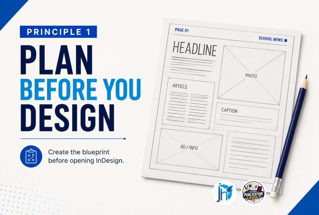 Plan a school newspaper layout before designing it in InDesign
