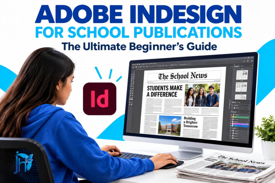 Adobe InDesign workspace showing a school newspaper layout
